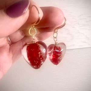 Heart shaped handmade glass earrings!